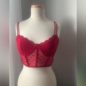 Red Lace Longline Bralette Bustier